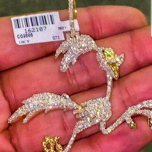 10k Solid Gold 3.3 Carat Natural Diamond Road Runner Pendant Cartoon